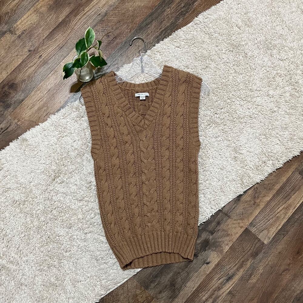 American Eagle Size XS Brown Cable Knit V-Neck Pullover Sweater Vest
